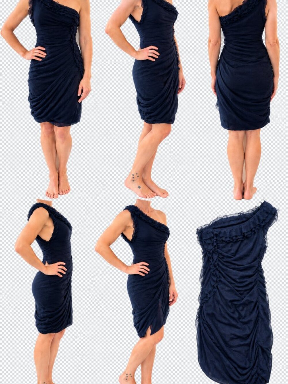 Malandrino Archival 100% Silk One Shoulder Ruffle Dress Navy 42 (US 4)